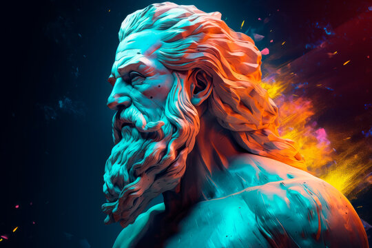 Naklejka Illustration of a Renaissance statue of Zeus, king of the gods. Generative AI