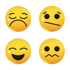 Set of 3d icon yellow color smile emoji. Vector