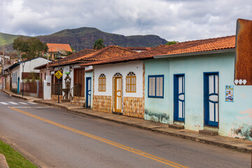 Fototapeta na wymiar Typical houses on Antônio Pacheco Street in Vila do Carmo