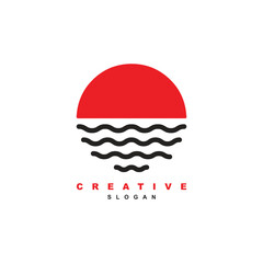Sunset Japanese wave logo design vector