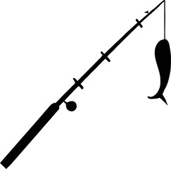black fishing rod silhouette. concept of relaxation, tourism, ocean fishing, spinnerbait, spoon-bait, hunting. isolated on white background. flat style trend modern logo design vector illustration