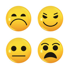 Set of 3d icon yellow color smile emoji. Vector