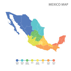 mexico map and infographic of provinces, political maps of America for app web logo banner poster icon - Vector File
