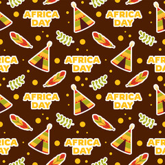 Happy Africa Day Seamless Pattern Design with Culture African Tribal Figures Decoration in Template Hand Drawn Cartoon Flat Landing Page Illustration