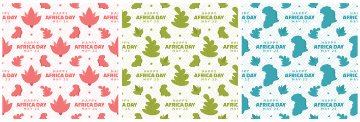 Set of Happy Africa Day Seamless Pattern Design with Culture African Tribal Figures Decoration in Template Hand Drawn Cartoon Flat Illustration
