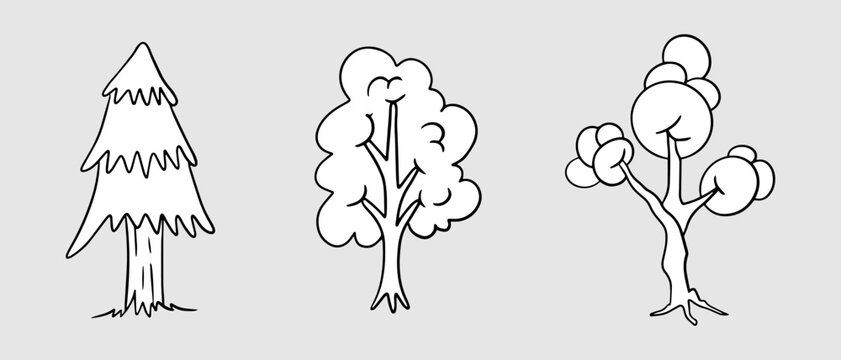 collection of black and white tree doodle pictures
