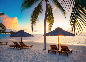 Obraz premium beach chairs and umbrellas on the beach