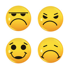 Set of 3d icon yellow color smile emoji. Vector