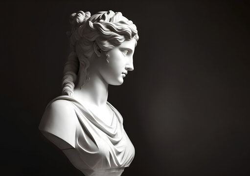 Classical Greek marble bust of a woman. AI generated illustration.