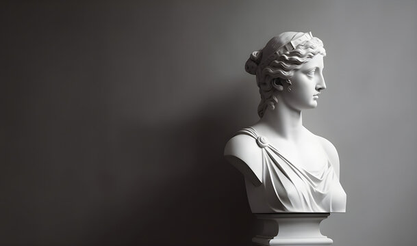 Classical Greek marble bust of a woman. AI generated illustration.