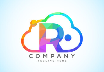 English alphabet with the cloud. Cloud computing service logo. Cloud technology low poly style logo