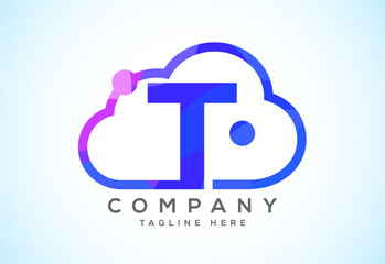 English alphabet with the cloud. Cloud computing service logo. Cloud technology low poly style logo