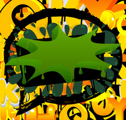 Green Speech Bubble Graffiti with abstract elements Background. Urban painting style backdrop. Discussion symbol in modern dirty street art decoration.