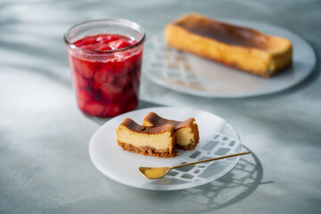 Homemade cheesecake with strawberry.
Delicious cheesecake image.

