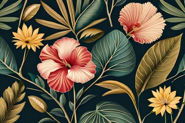 hibiscus seamless floral pattern generative ai
