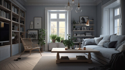 Fototapeta na wymiar Living room nordic style. Generative AI