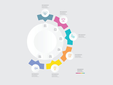 round circle timeline infographic element report background with business line icon 6 steps