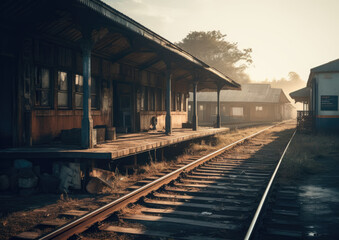 Fototapeta na wymiar An abandoned train station with empty platforms