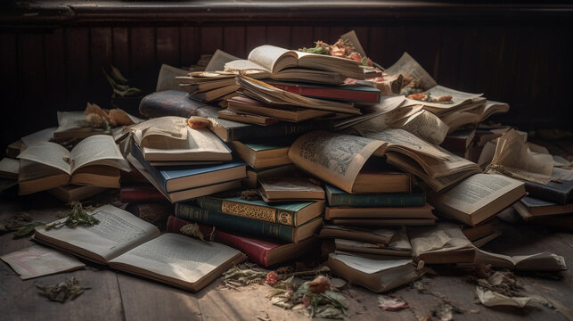 scattered books. Generative AI
