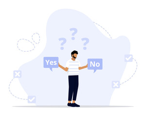 Yes or no concept illustration. Suitable for landing page, ui, web, App intro card, editorial, flyer, and banner.