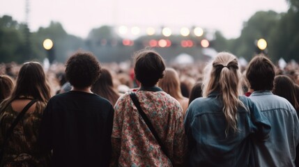 Fototapeta premium group of people enjoying an outdoor concert or festival, generative ai