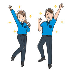 元気な若手配達ドライバーの男女（カラー）