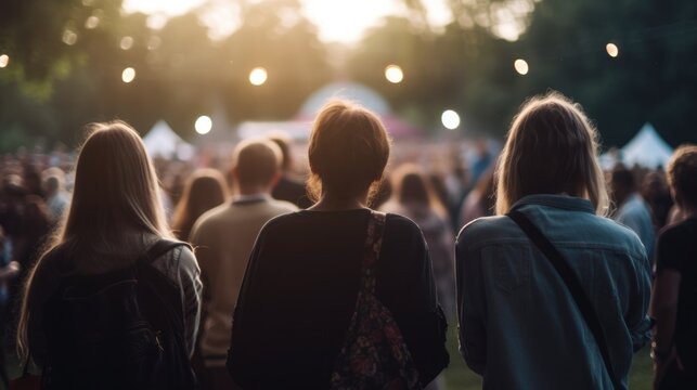group of people enjoying an outdoor concert or festival, generative ai