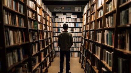 person browsing books at a library or bookstore, generative ai