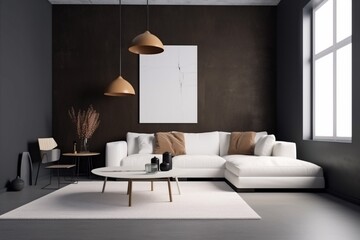 interior background home room living room stylish comfortable light sofa space luxury lifestyle. Generative AI. Generative AI