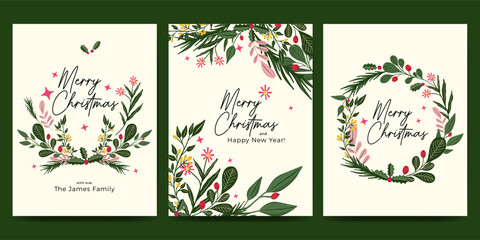 Christmas card set with nature, flower and plant