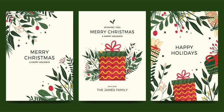 Christmas card set with nature, flower and plant