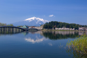 津軽富士見湖から桜と岩木山
