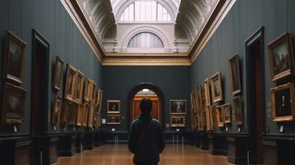 person exploring a museum or art gallery,generative ai - obrazy, fototapety, plakaty