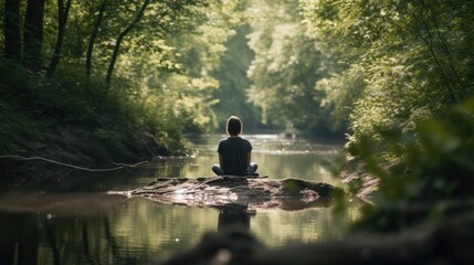 person meditating in a tranquil natural setting, generative ai