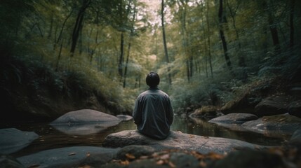 person meditating in a tranquil natural setting, generative ai