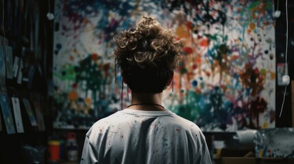 Fototapeta premium person working on a creative project at an art studio, generative ai