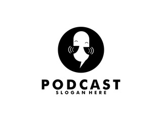 Podcast with microphone logo inspiration. design template, vector illustration.