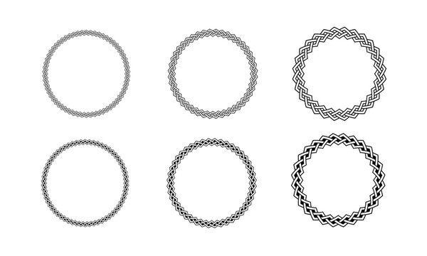 Geometric Braid Knot Lines Circle Round Frame Border Vector Background Illustration