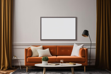  blank white photo frame or canvas for mockup on the living room