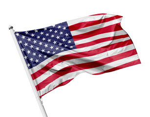 usa isolated flag, white background, waving