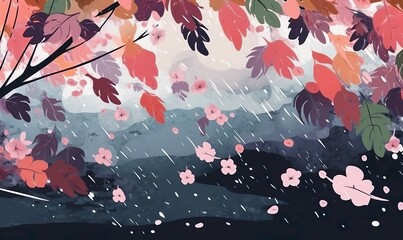 Cherry blossoms on a rainy day