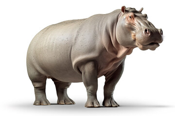 Fototapeta premium Majestic hippopotamus isolated on white background. Photorealistic generative art.