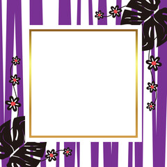 summer background with decorative leaves and flowers, with free space for text. Template for banner, poster, social media, greeting card.