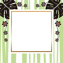 summer background with decorative leaves and flowers, with free space for text. Template for banner, poster, social media, greeting card.