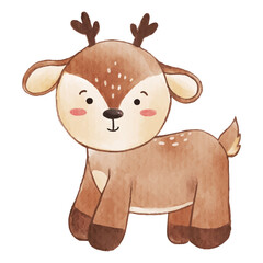 Deer is standing . Watercolor paint design . Cute animal cartoon character . Vector .