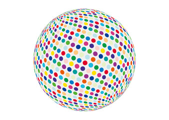 カラフルなミラーボール。オプティカルアートの球体アイコン。