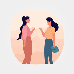 vector illustration, two women talking excitedly