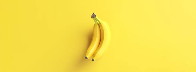 top view of banana on yellow background