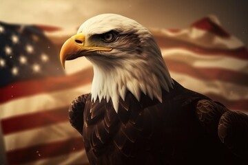 portrait of a bald eagle with the american flag as background patriotism