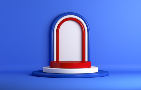 Happy Bastille Day podium display decoration background, copy space text, 3D rendering illustration